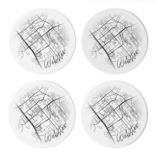 Minimalistic B&W Texas Webster Circle Map | Absorbent Coasters | Set of 4 | Min 2