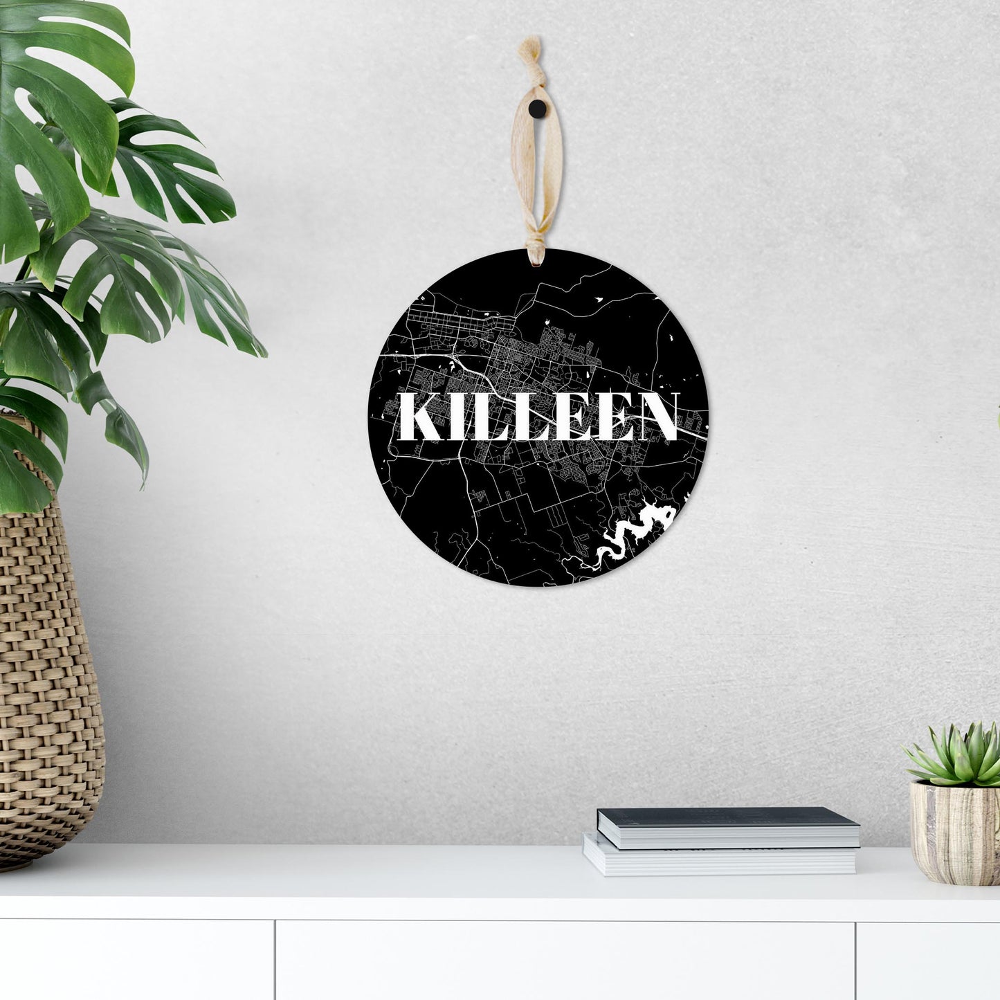 Minimalistic B&W Texas Killeen Map | Wood Ornament | Eaches | Min 1