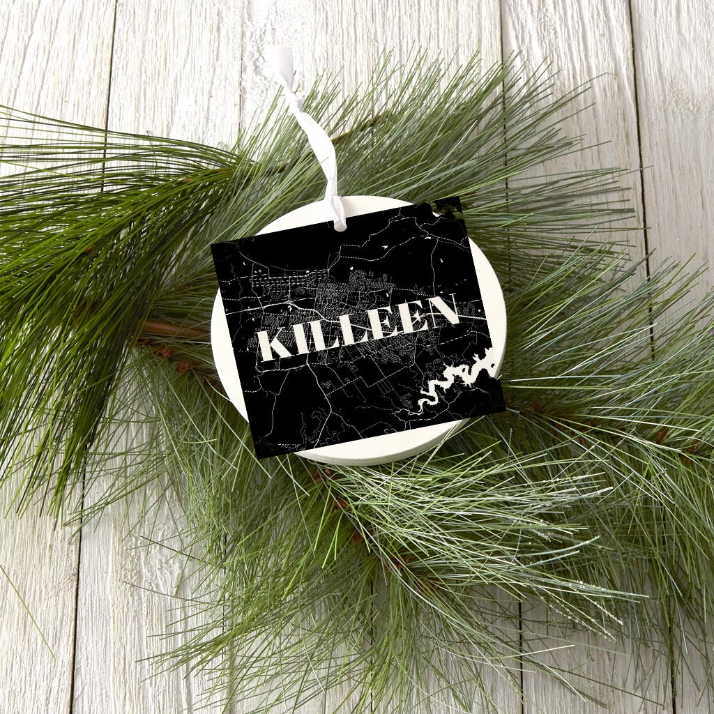 Minimalistic B&W Texas Killeen Map | Wood Ornament | Eaches | Min 6