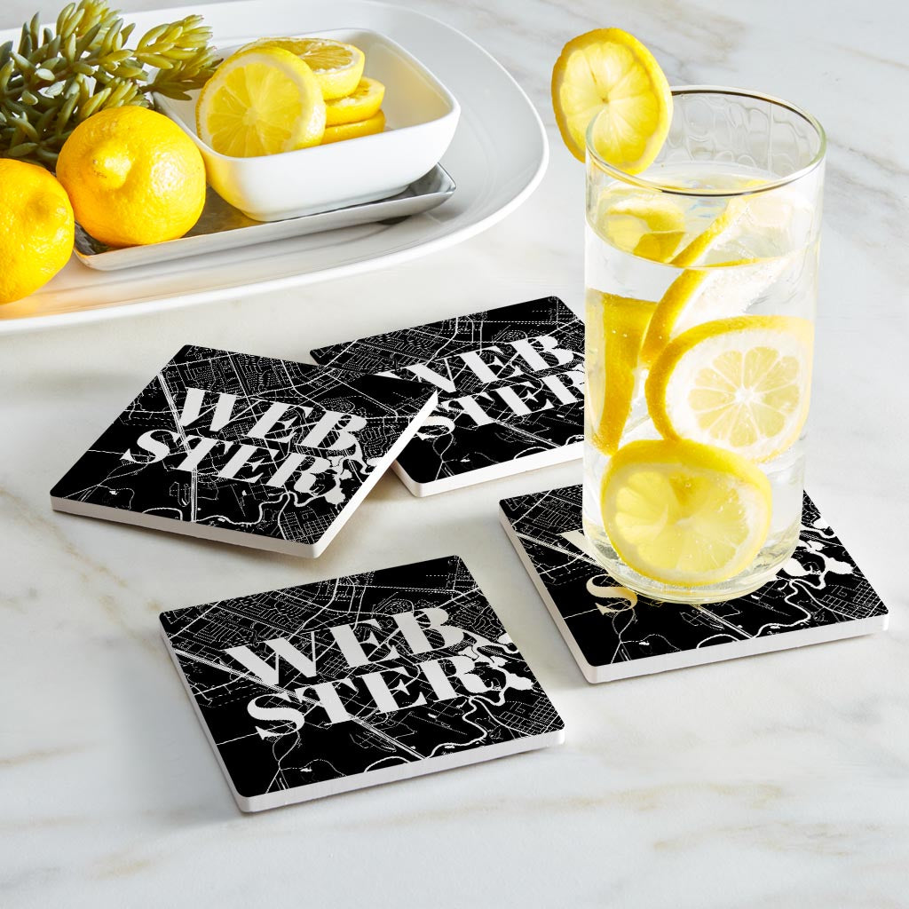 Minimalistic B&W Texas Webster Map | Absorbent Coasters | Set of 4 | Min 2