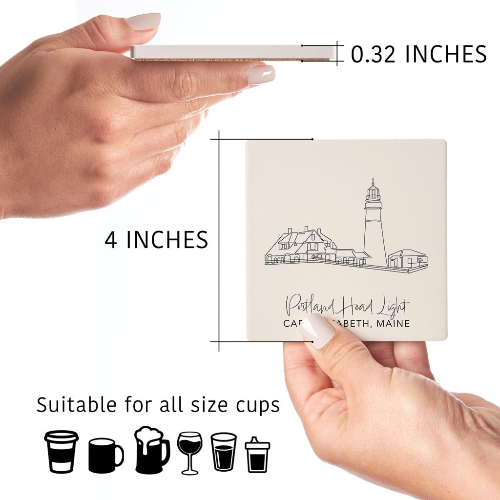 New England Lighthouses Cream Colored | Absorbent Coasters | Set of 4 | Min 2