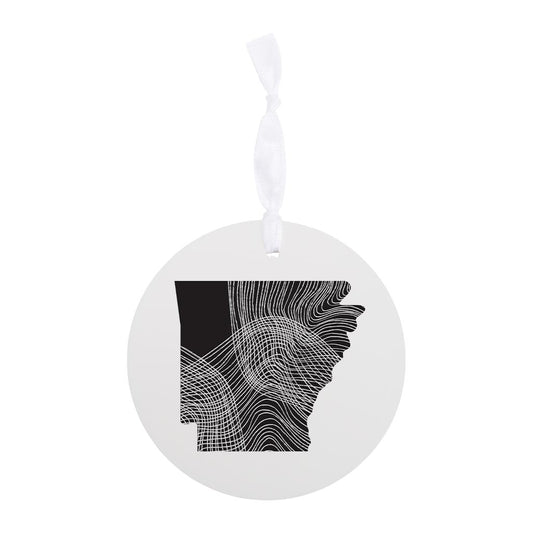 B&W Minimalist Arkansas Fluid Lines | Wood Ornament | Eaches | Min 6