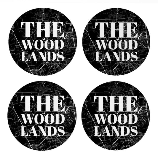 Minimalistic B&W Texas The Woodlands Map| Absorbent Coasters | Set of 4 | Min 2