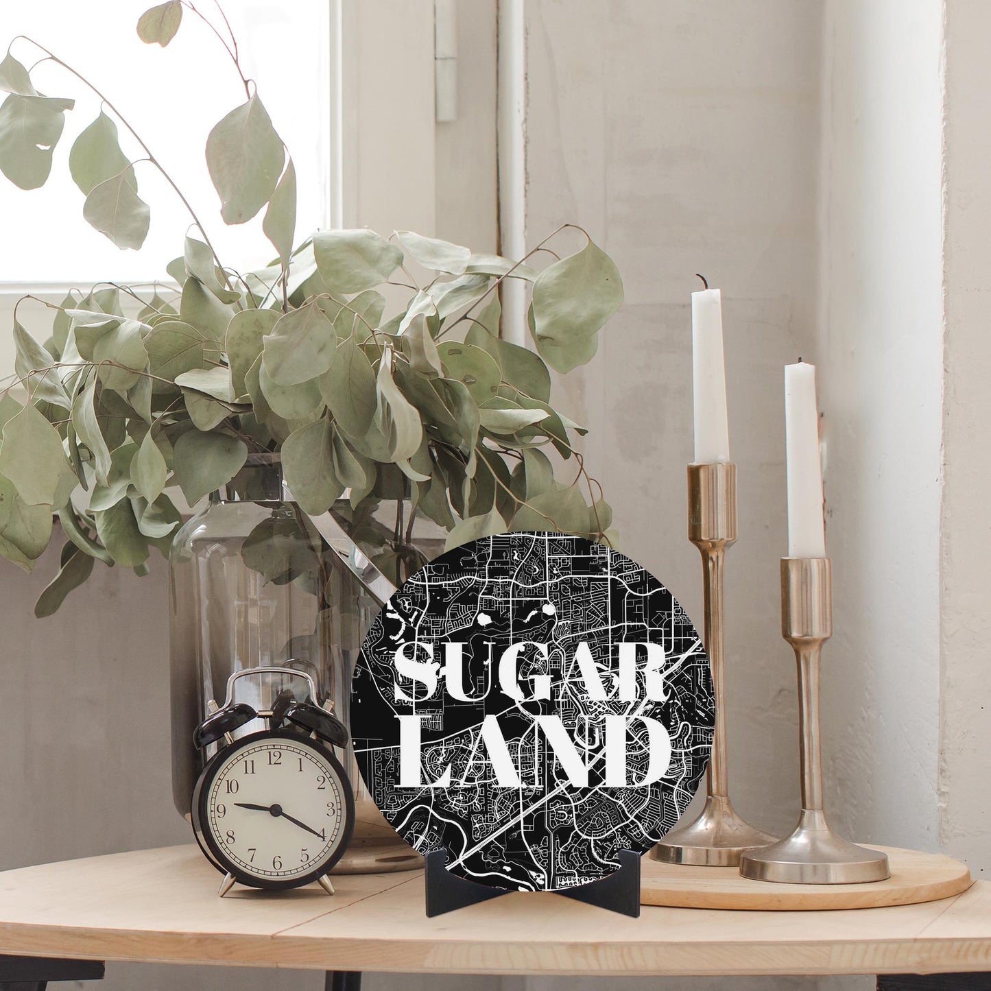 Minimalistic B&W Texas Sugarland Map | Wood Sign | Eaches | Min 1