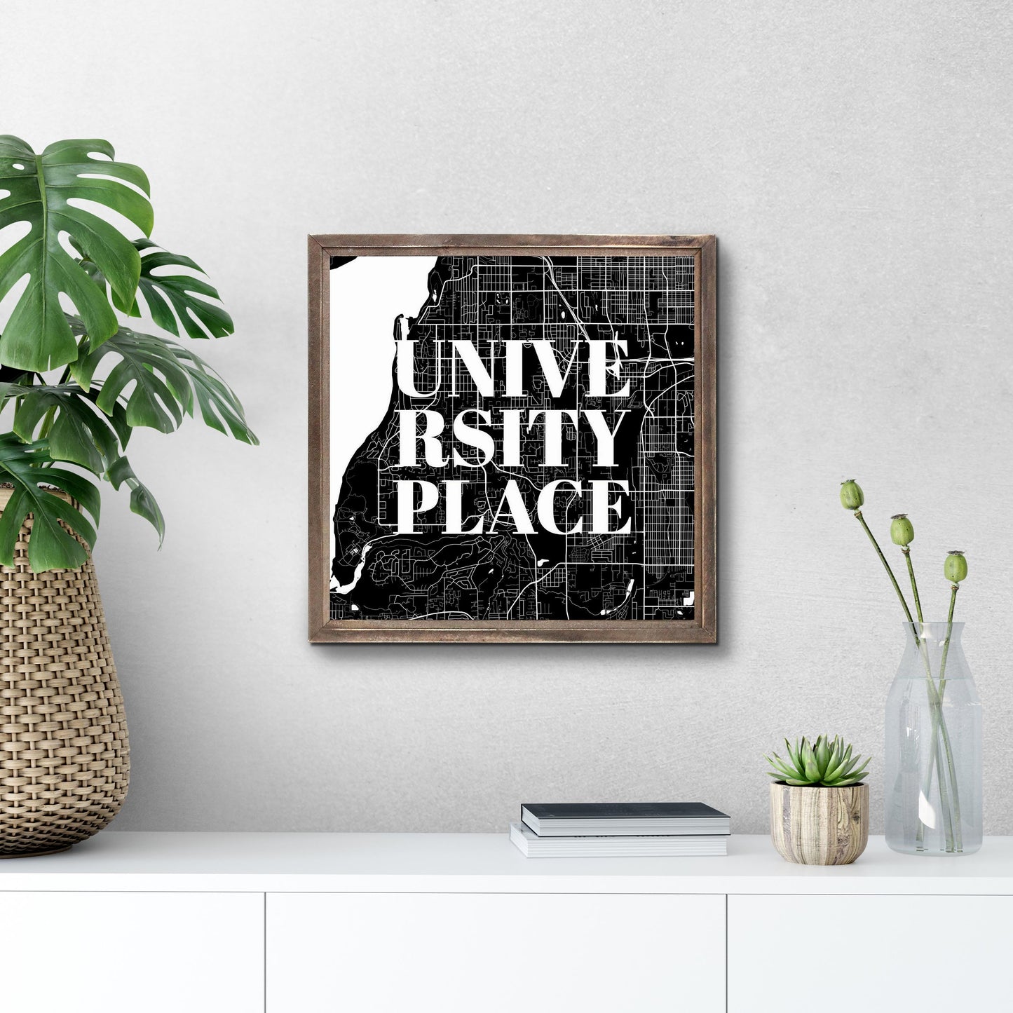 Minimalistic B&W Washington University Place Map | Wood Sign | Eaches | Min 1