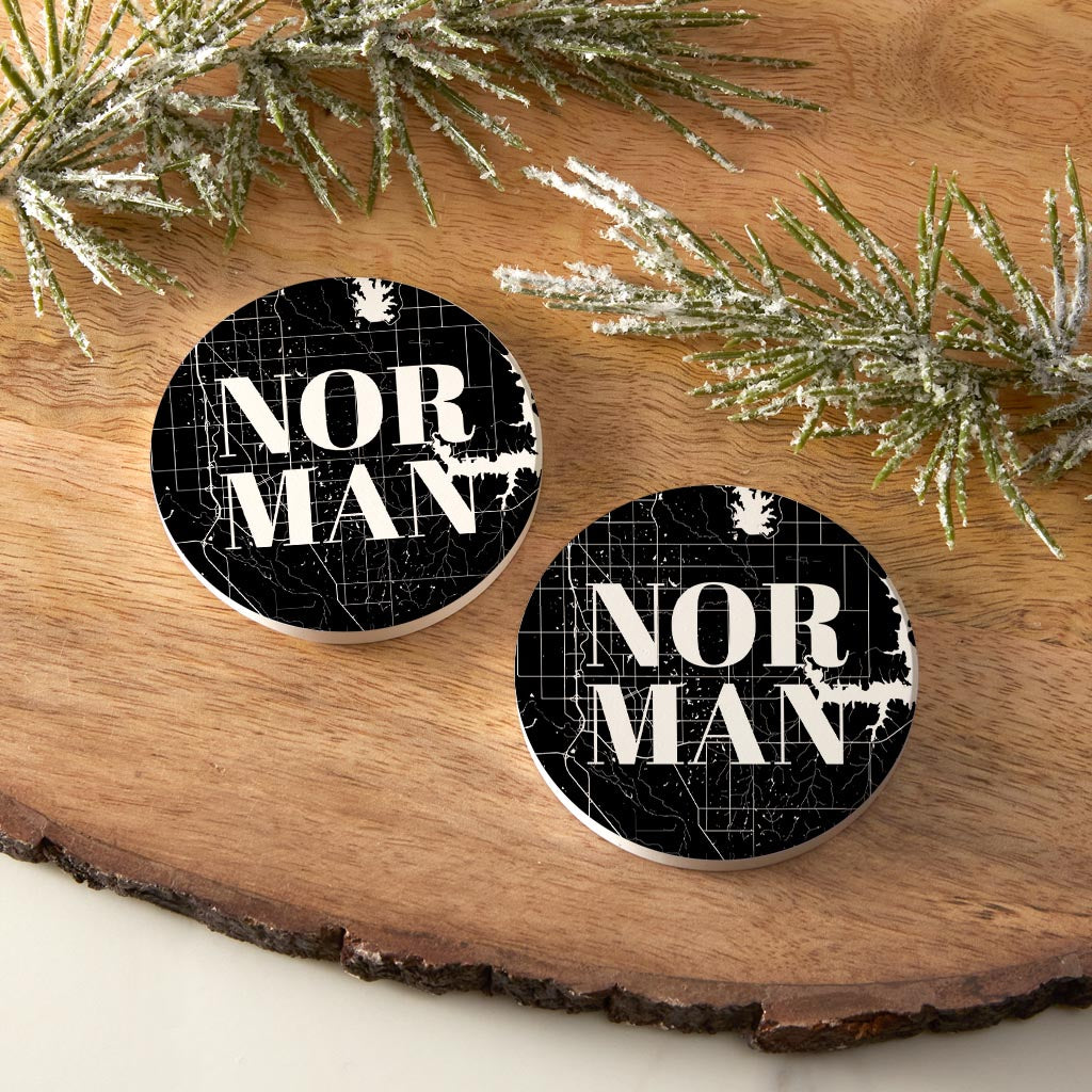 Modern Oklahoma Norman Map | Absorbent Car Coasters | Set of 2 | Min 4