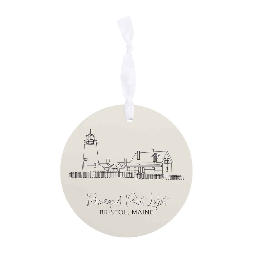 Cream Pemaquid Point Light| Wood Ornament | Eaches | Min 6