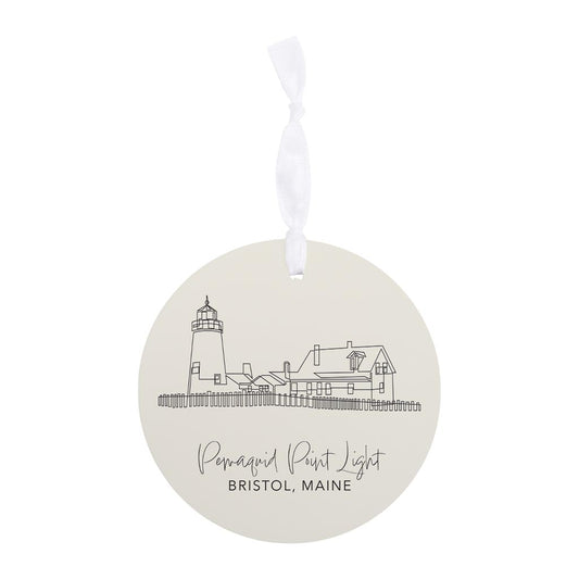 Cream Pemaquid Point Light| Wood Ornament | Eaches | Min 6