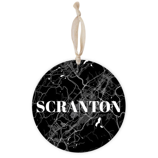 Minimalistic B&W Pennsylvania Scranton Map | Wood Ornament | Eaches | Min 1