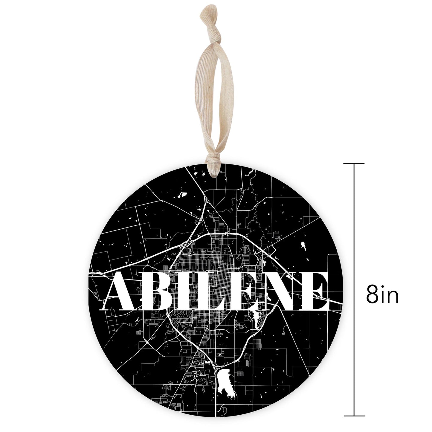 Minimalist B&W Texas Abilene Map | Wood Ornament | Eaches | Min 1