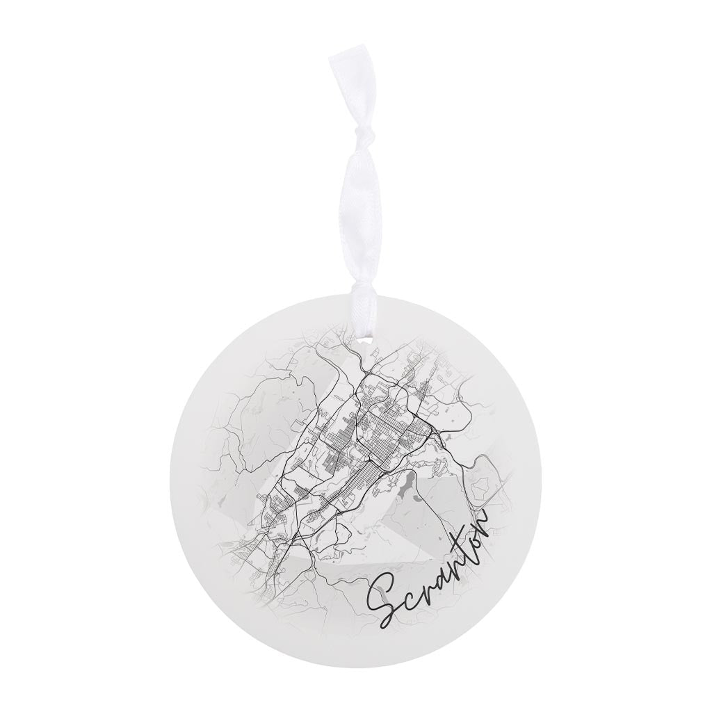 Minimalistic B&W Pennsylvania Scranton Circle Map| Wood Ornament | Eaches | Min 6