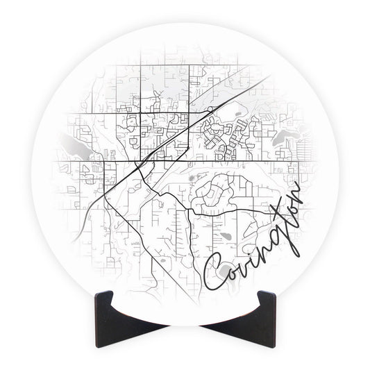 Minimalistic B&W Washington Covington Circle Map | Wood Sign | Eaches | Min 1