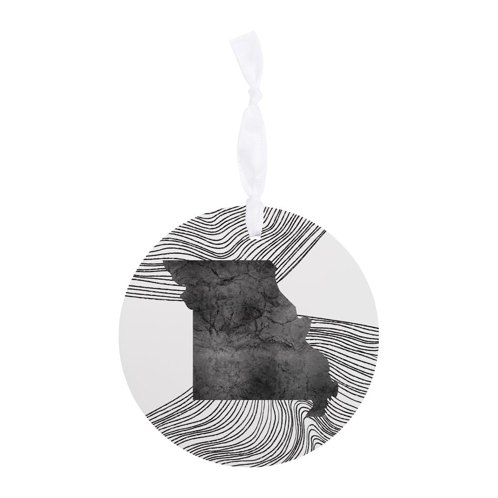 Minimalist B&W Missouri State With Fluid Lines| Wood Ornament | Eaches | Min 6