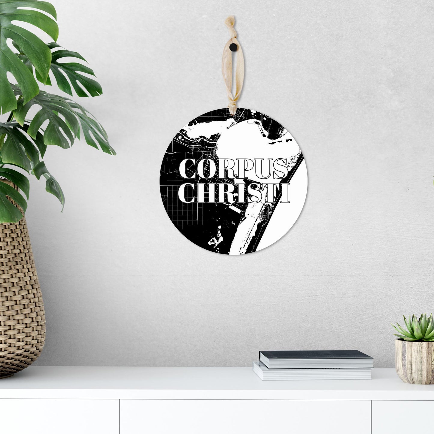 Minimalistic B&W Texas Corpus Christi Map | Wood Ornament | Eaches | Min 1