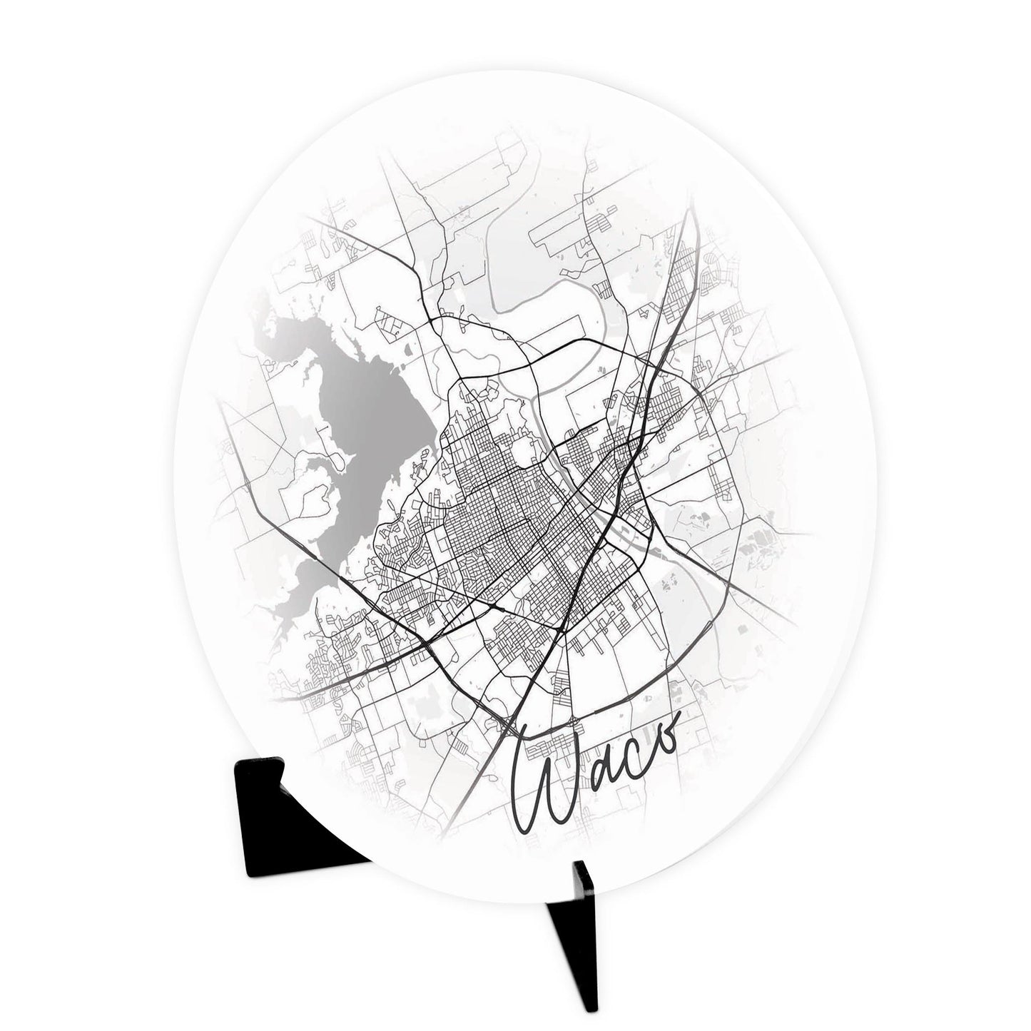 Minimalistic B&W Texas Waco Circle Map | Wood Sign | Eaches | Min 1