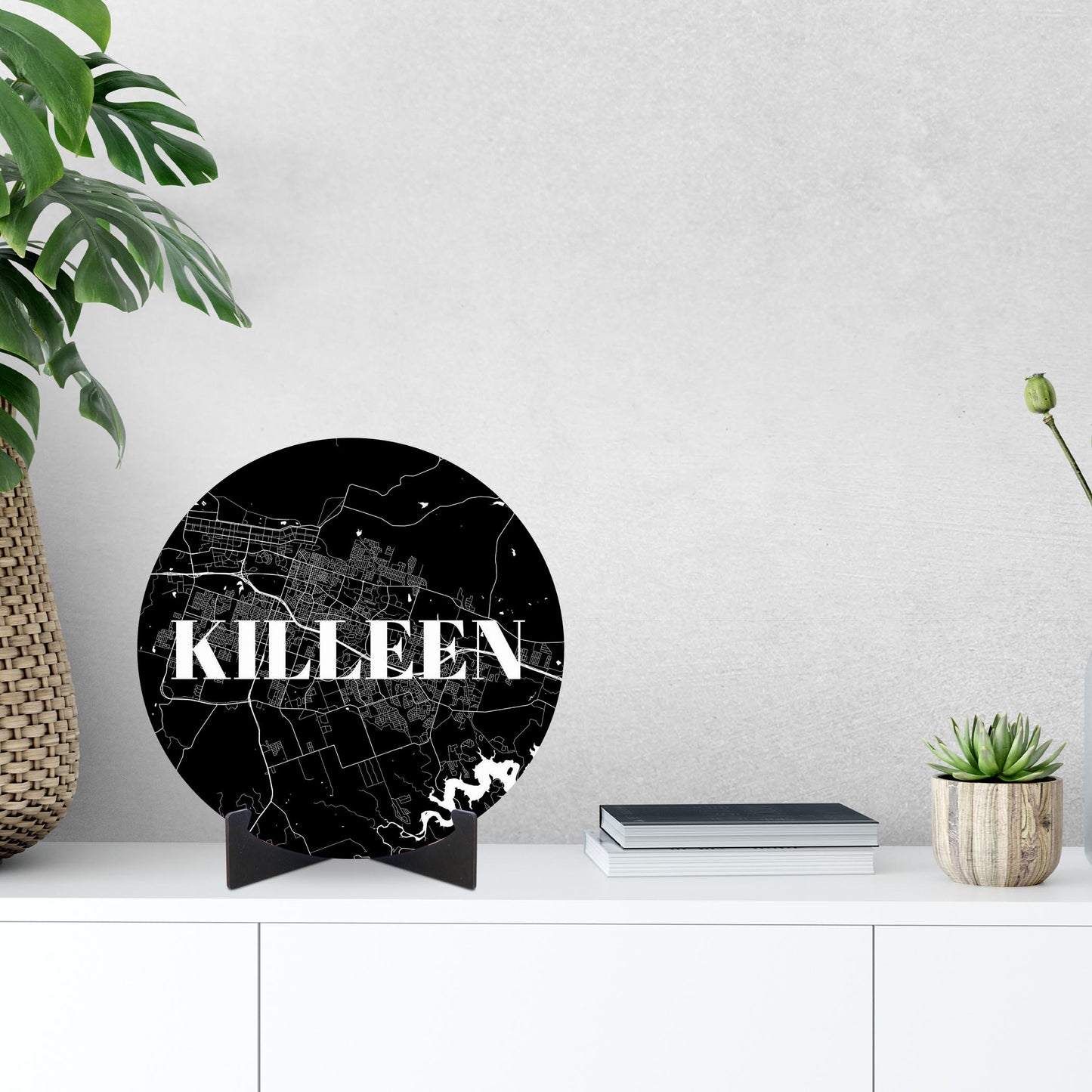 Minimalistic B&W Texas Killeen Map | Wood Sign | Eaches | Min 1