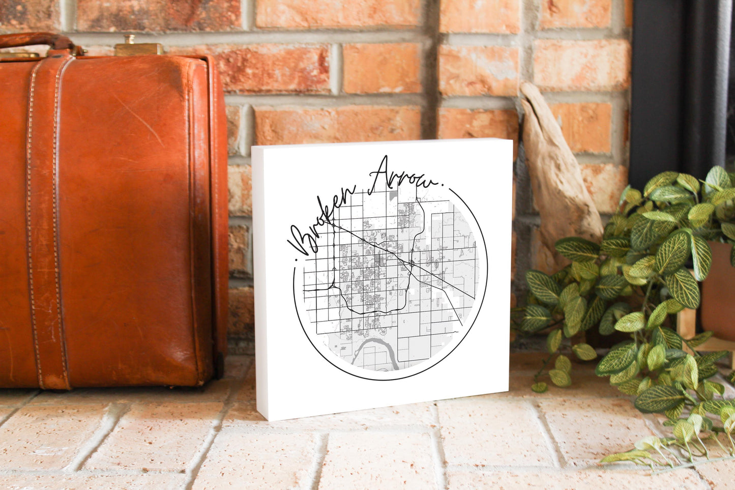 Modern Oklahoma Broken Arrow Map | Wood Block | Eaches | Min 2