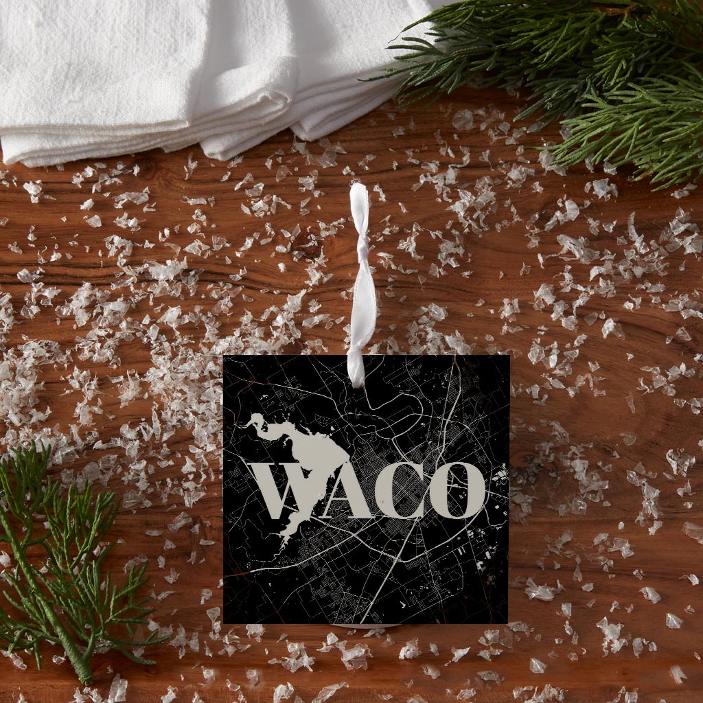 Minimalistic B&W Texas Waco Map | Wood Ornament | Eaches | Min 6