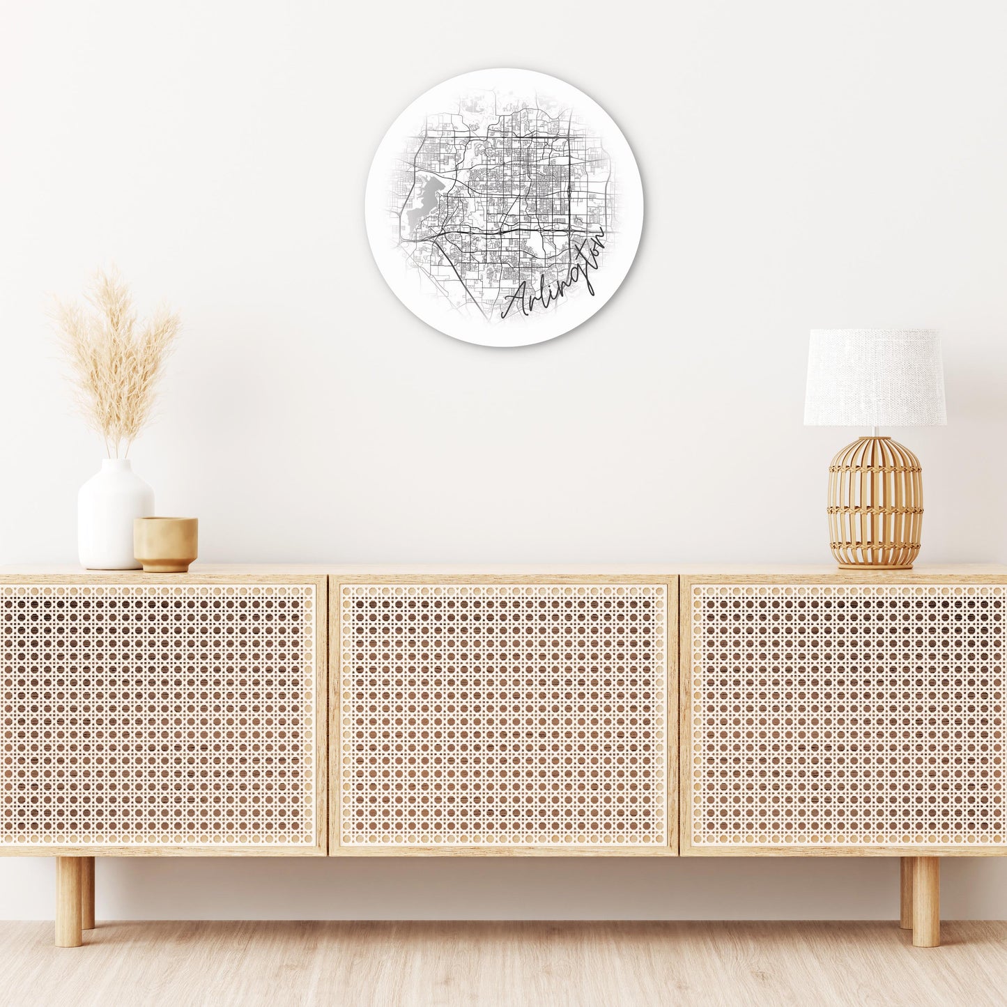 Minimalistic B&W Texas Arlington Circle Map | Wood Sign | Eaches | Min 1