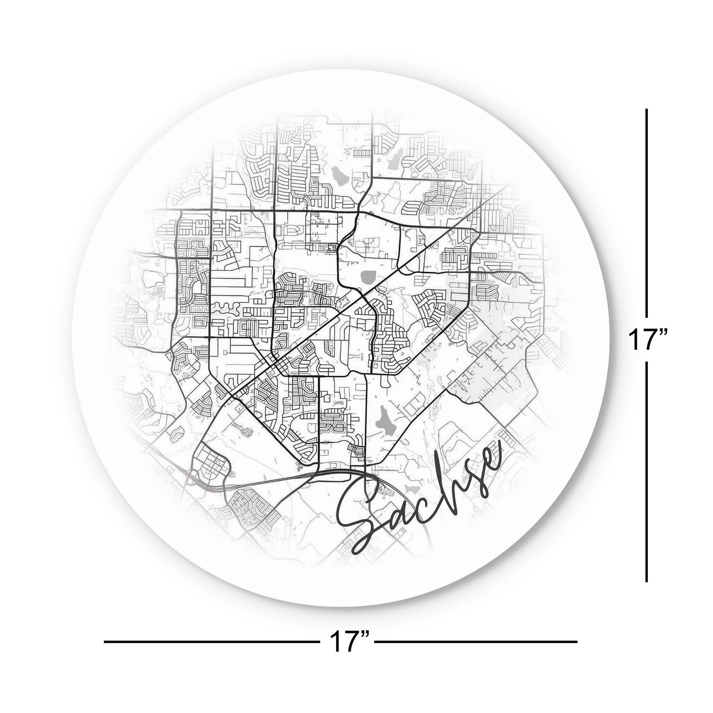 Minimalistic B&W Texas Sachse Circle Map | Wood Sign | Eaches | Min 1