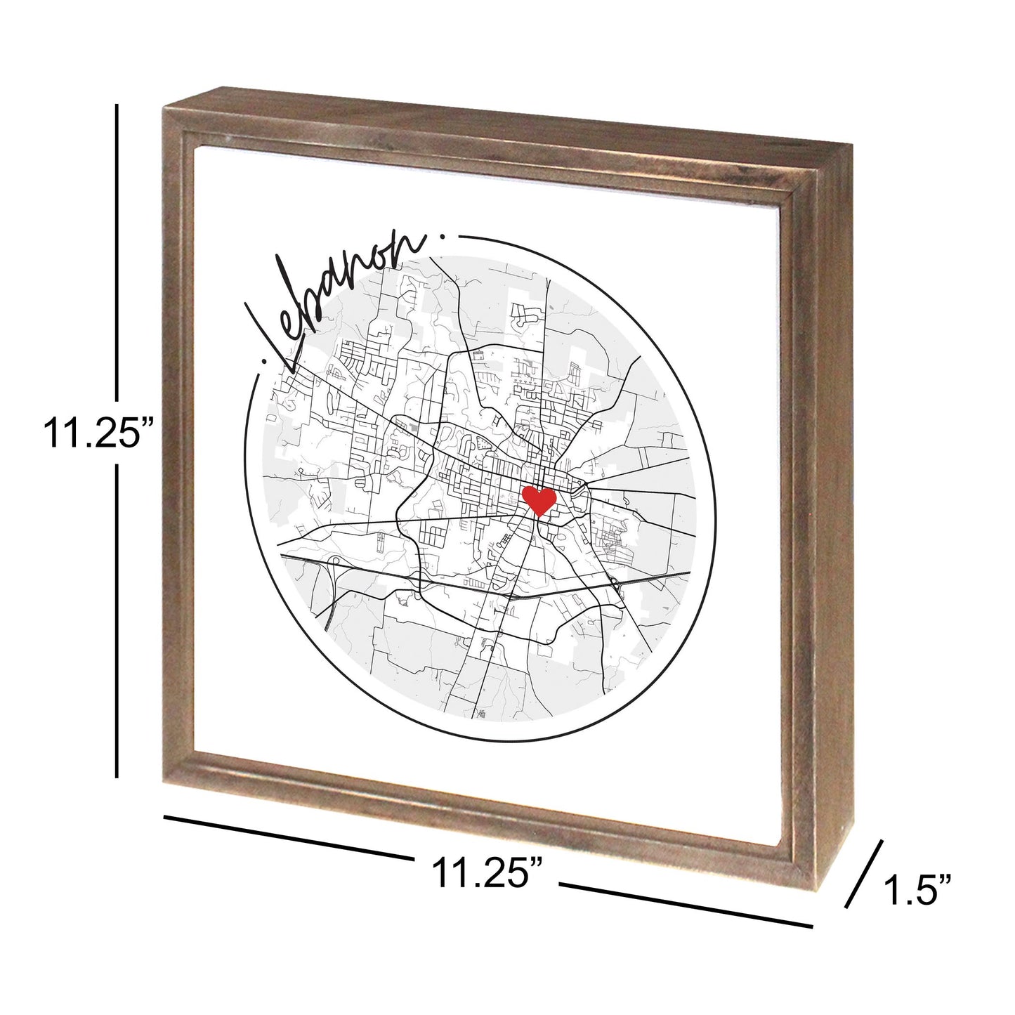 Minimalist B&W Tennessee Lebanon Circle Map Heart | Wood Sign | Eaches | Min 1