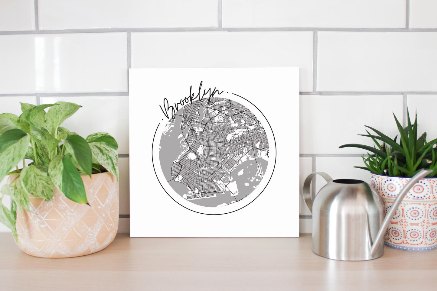 Minimalistic B&W New York Brooklyn Circle Map | Wood Sign | Eaches | Min 2