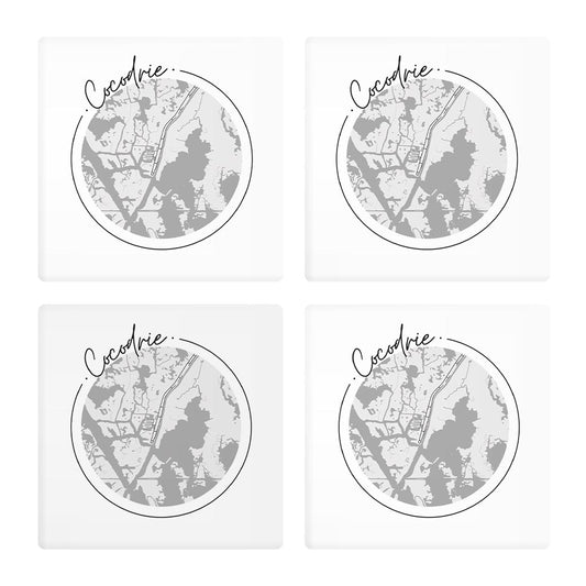 Minimalist B&W Louisiana Cocodrie Circle Map | Absorbent Coasters | Set of 4 | Min 2