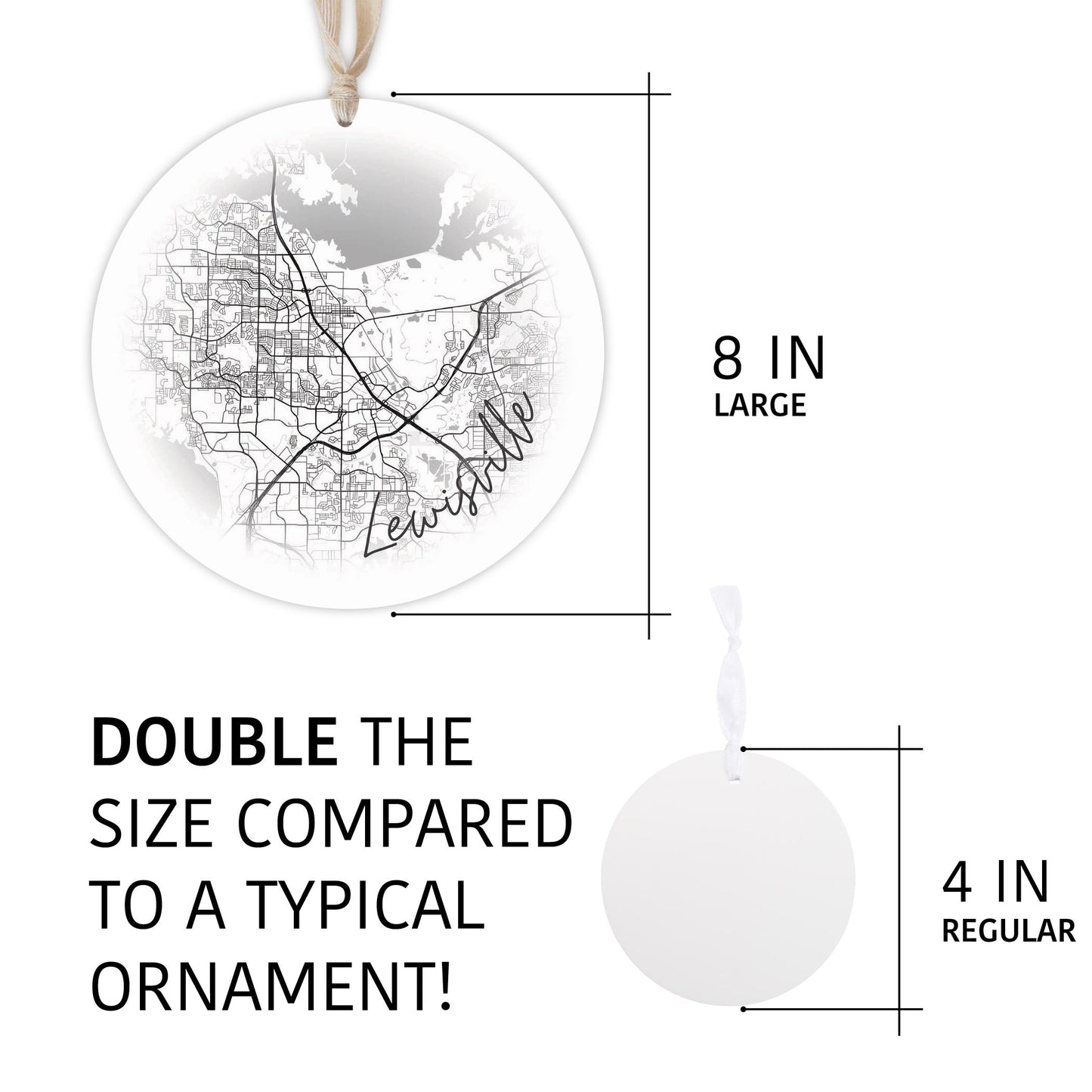 Minimalistic B&W Texas Lewisville Circle Map | Wood Ornament | Eaches | Min 1