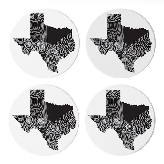 Modern Texas State Shape With Fluid Lines | Absorbent Coasters | Set of 4 | Min 2