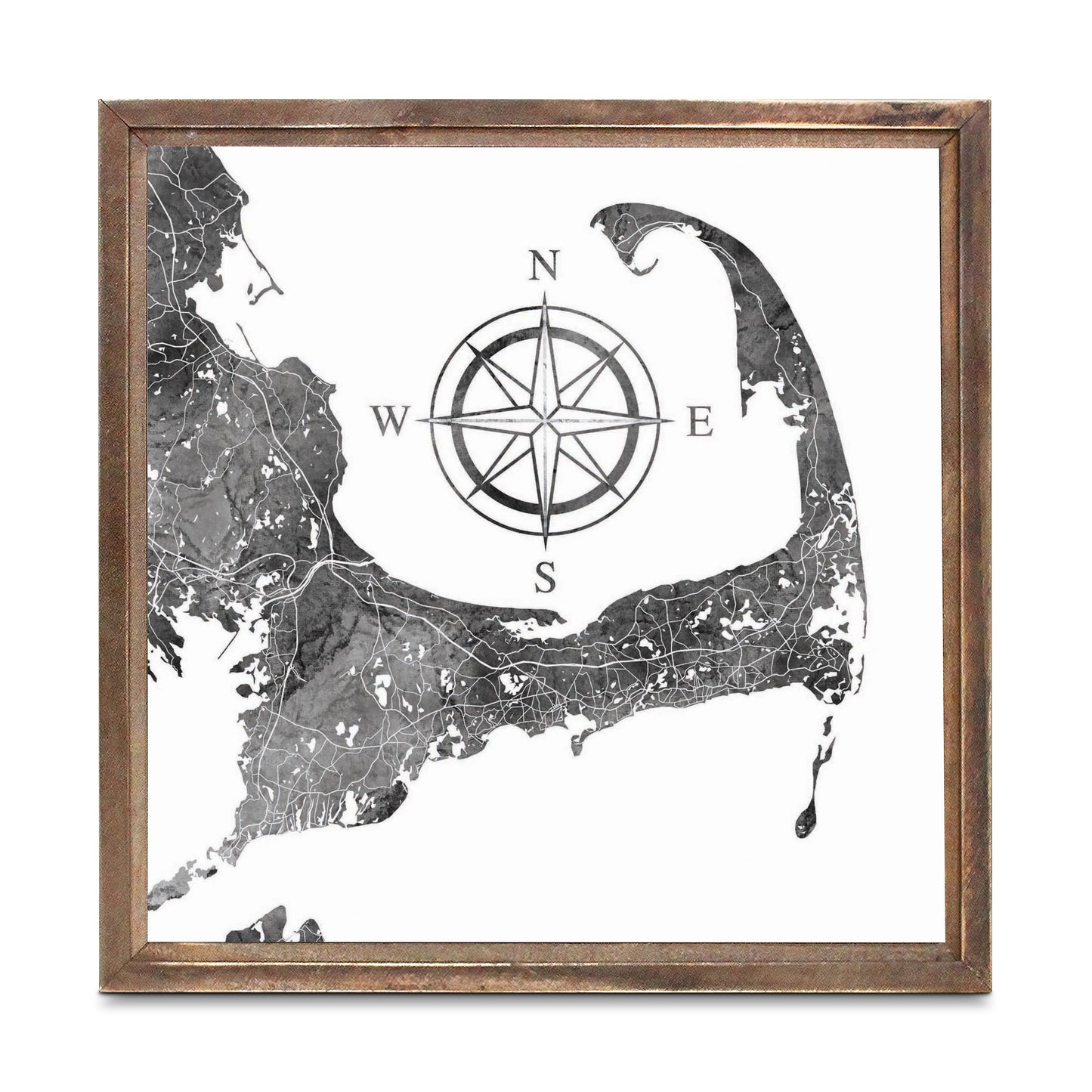 Minimalistic B&W Cape Cod Map With Compass | Wood Sign | Eaches | Min 1