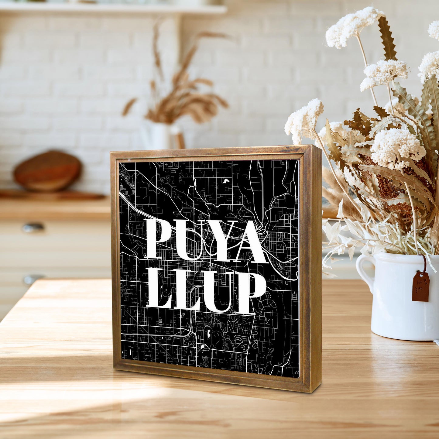 Minimalistic B&W Washington Puyallup Map | Wood Sign | Eaches | Min 1