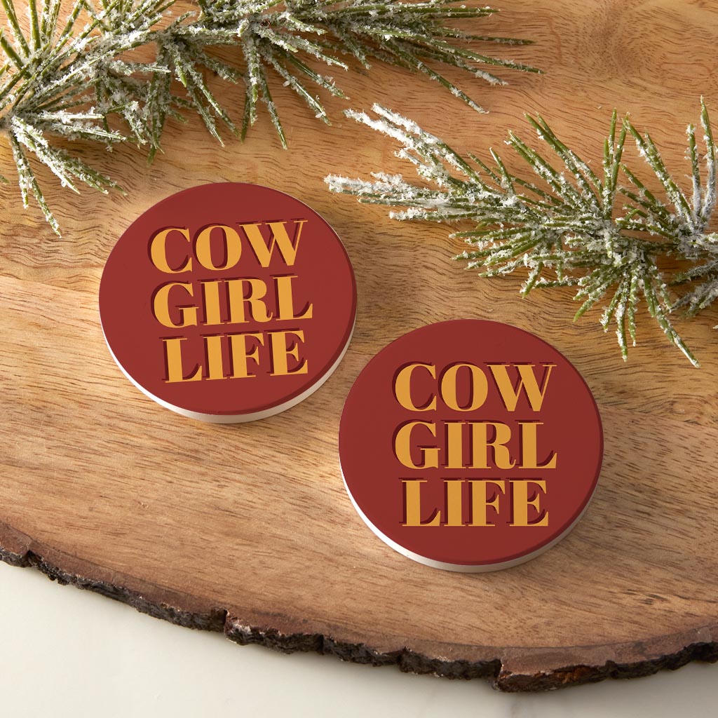 Modern Minimalist Oklahoma Cowgirl Life | Absorbent Car Coasters | Set of 2 | Min 4