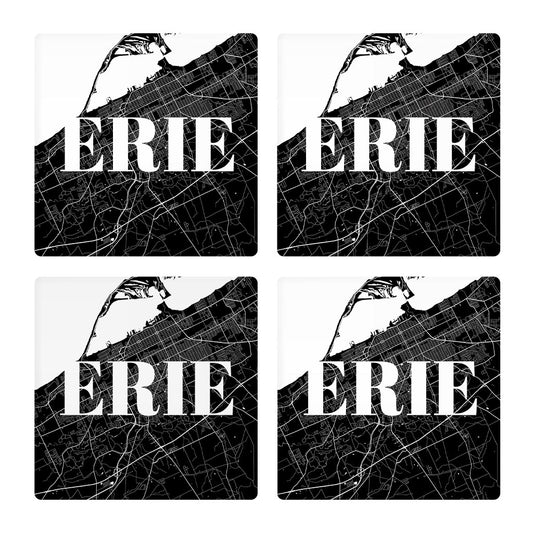 Minimalistic B&W Pennsylvania Erie Map | Absorbent Coasters | Set of 4 | Min 2