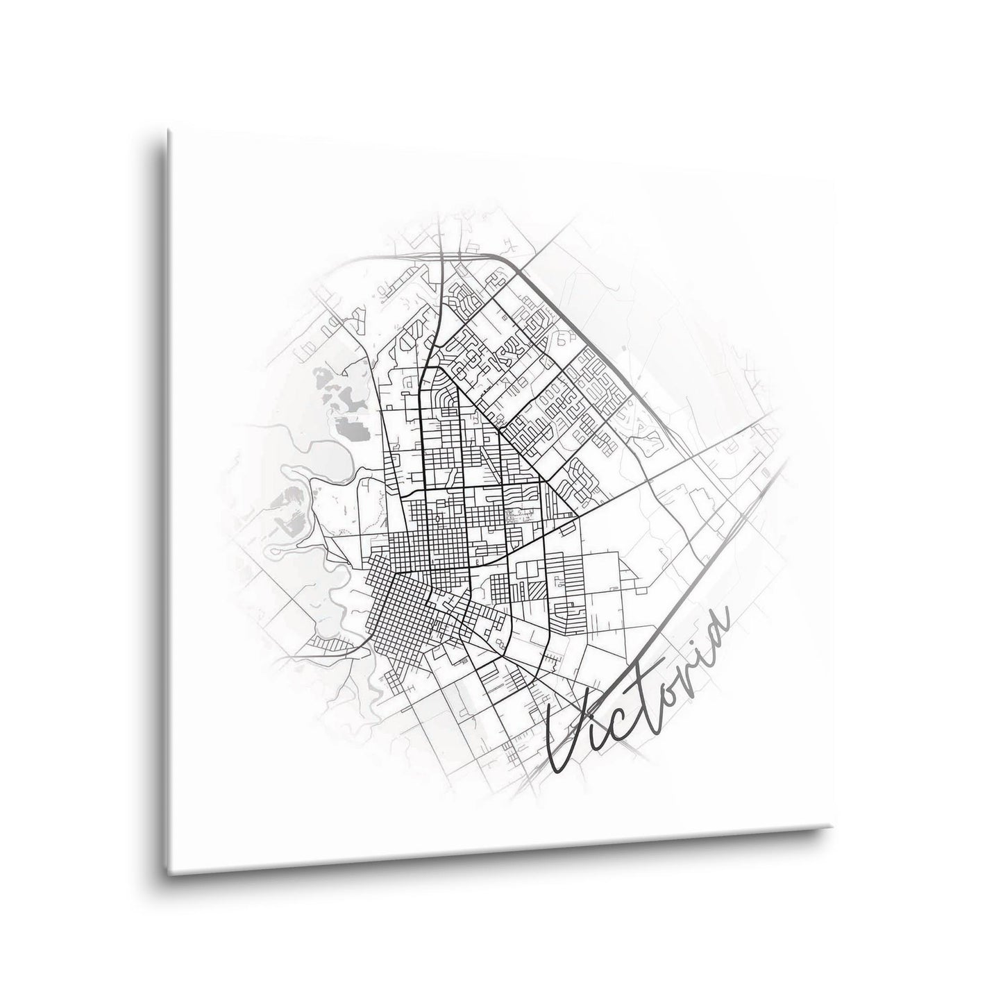 Minimalistic B&W Texas Victoria Circle Map | Hi-Def Glass Art | Eaches | Min 1