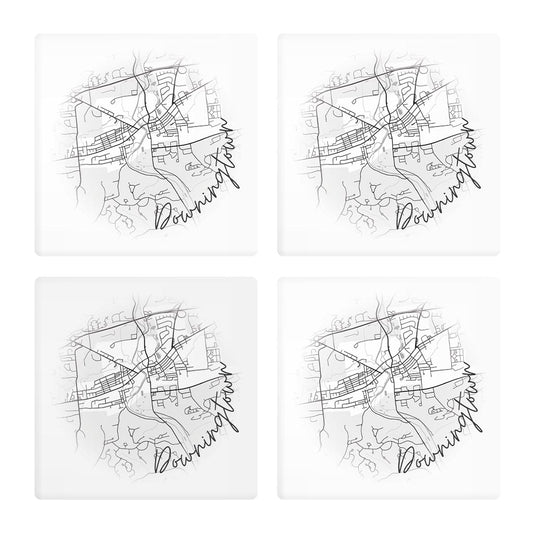 Minimalistic B&W Pennsylvania Downingtown Circle Map| Absorbent Coasters | Set of 4 | Min 2