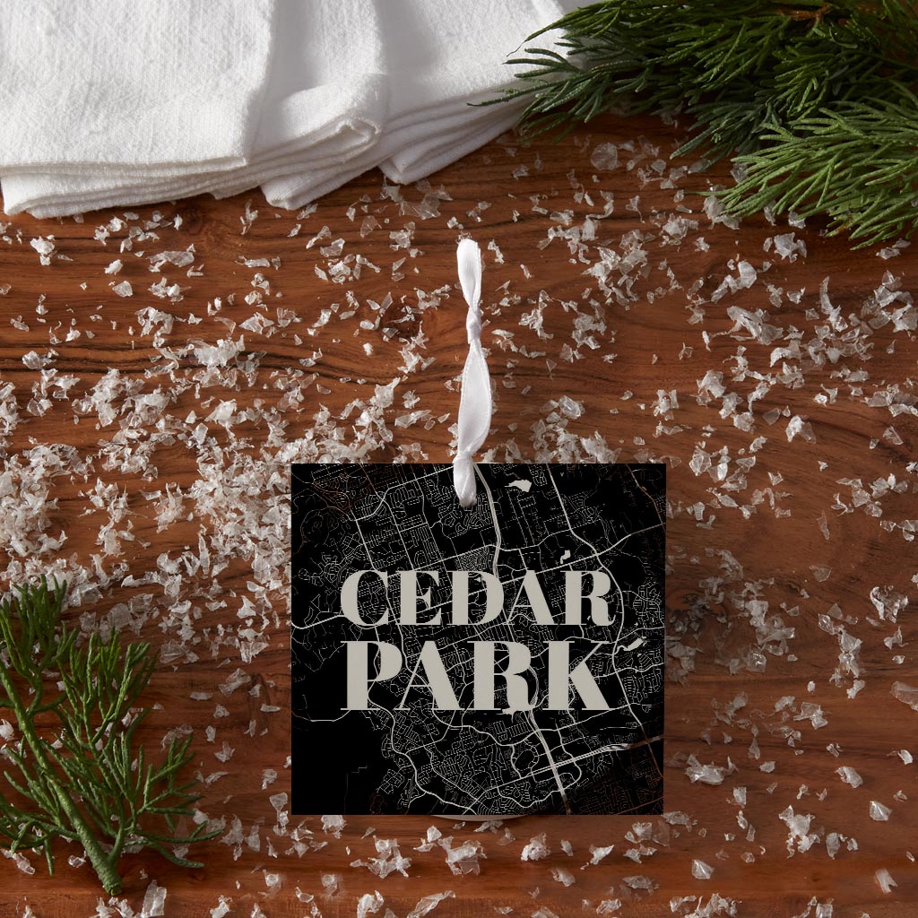 Minimalistic B&W Texas Cedar Park Map | Wood Ornament | Eaches | Min 6