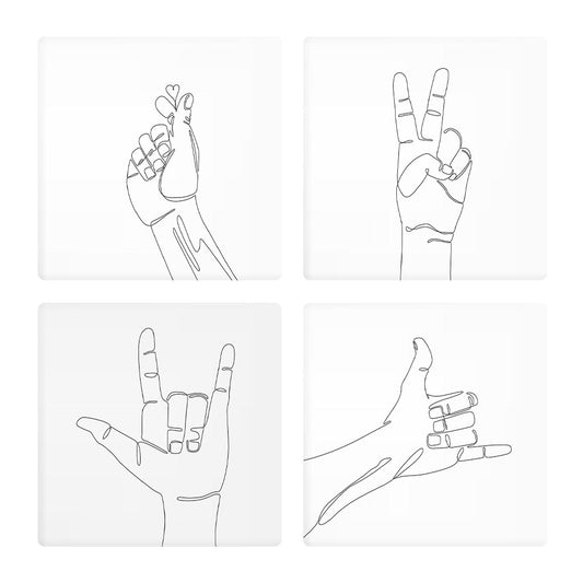 Hand Sign Line Drawings| Absorbent Coasters | Set of 4 | Min 2