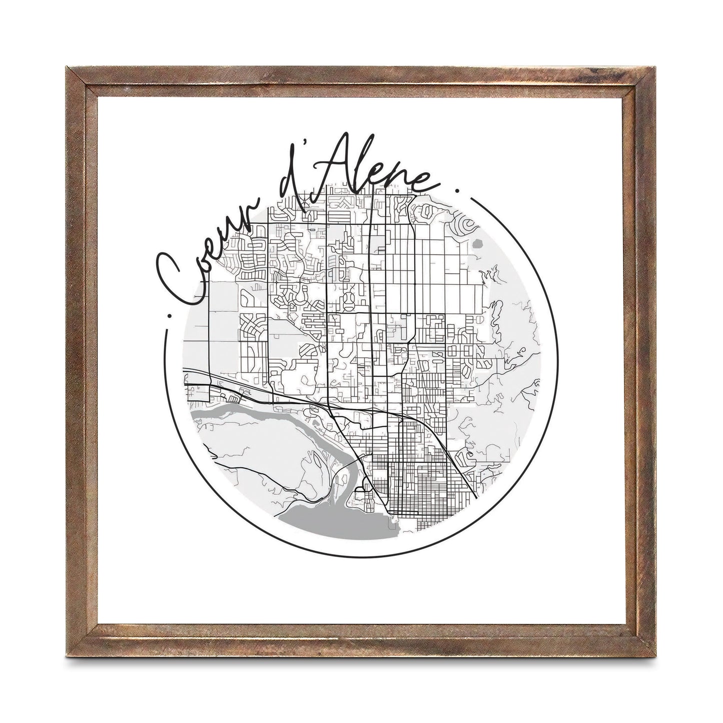 Minimalist B&W Idaho Coeur Dalene Circle Map | Wood Sign | Eaches | Min 1