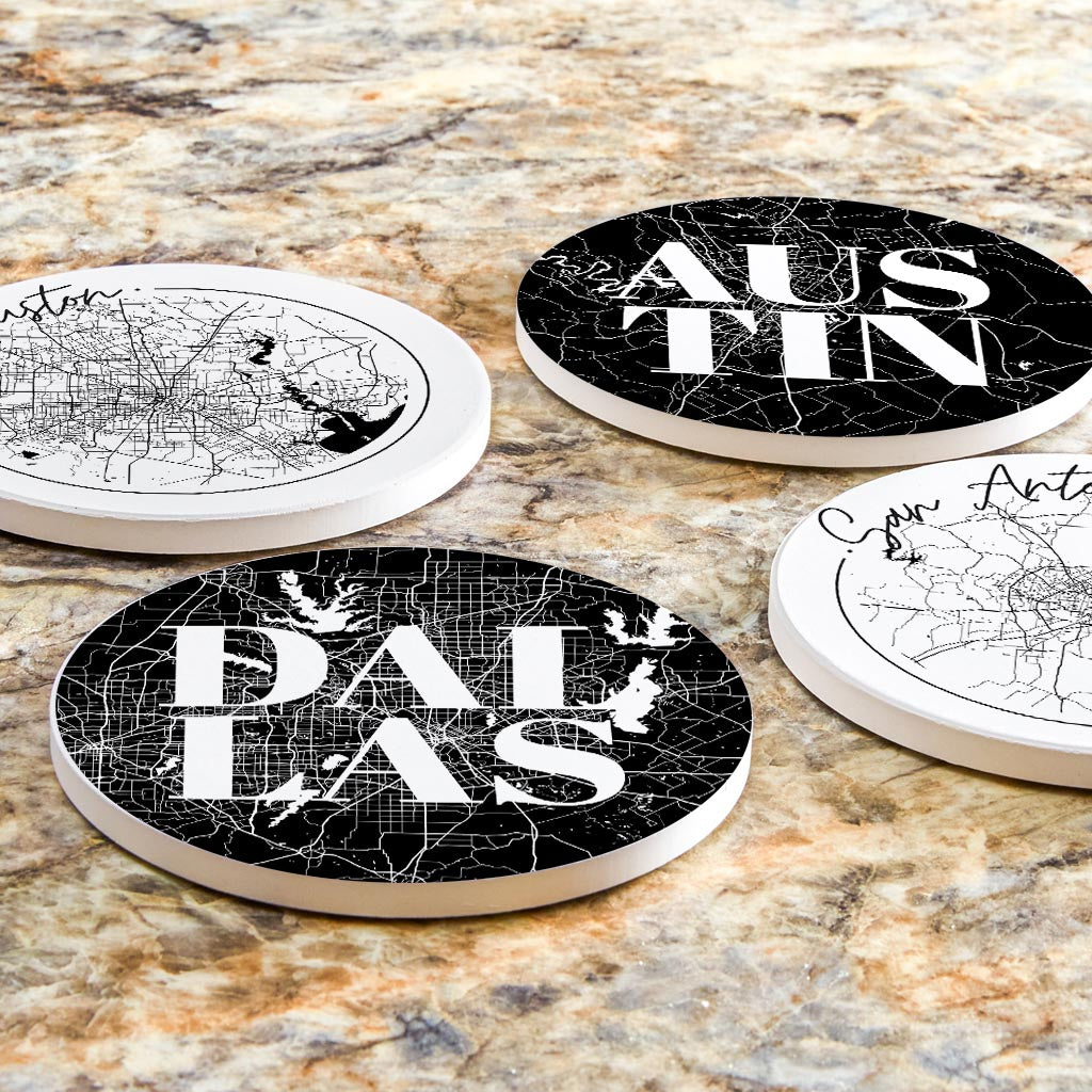 Modern Black White Texas Set | Absorbent Coasters | Set of 4 | Min 2