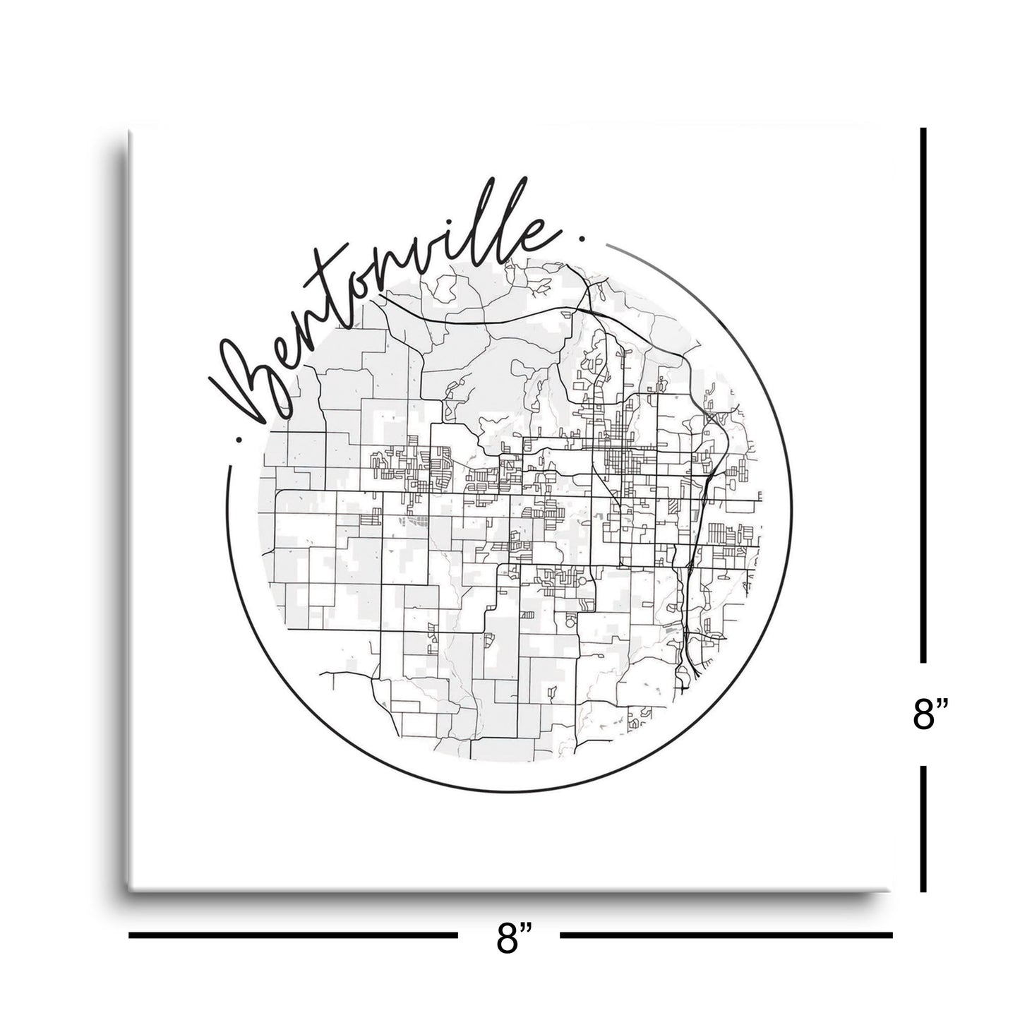 Minimalist B&W Arkansas Bentonville Circle Map | Hi-Def Glass Art | Eaches | Min 2