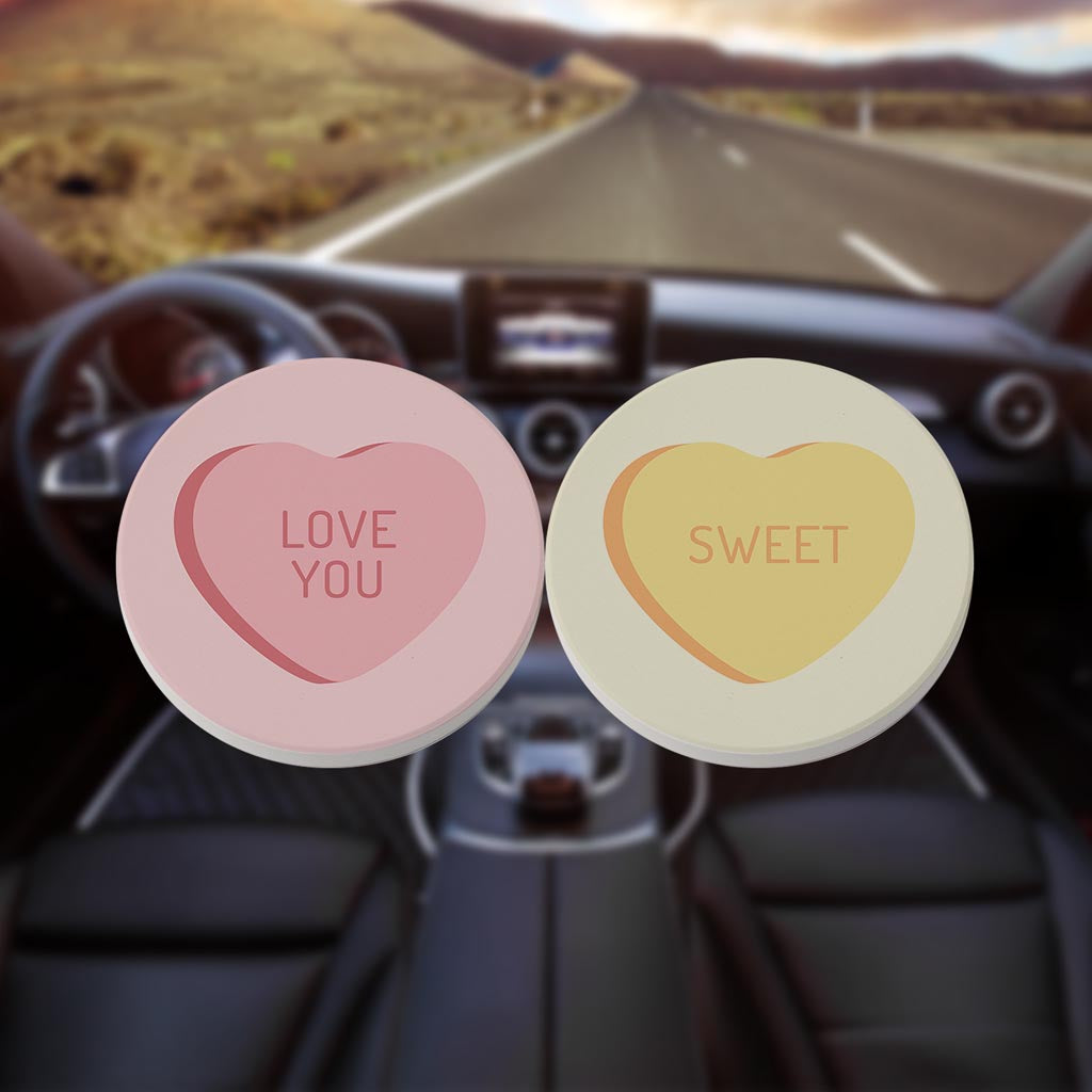 Message Hearts Love You Sweet| Absorbent Car Coasters | Set of 2 | Min 4