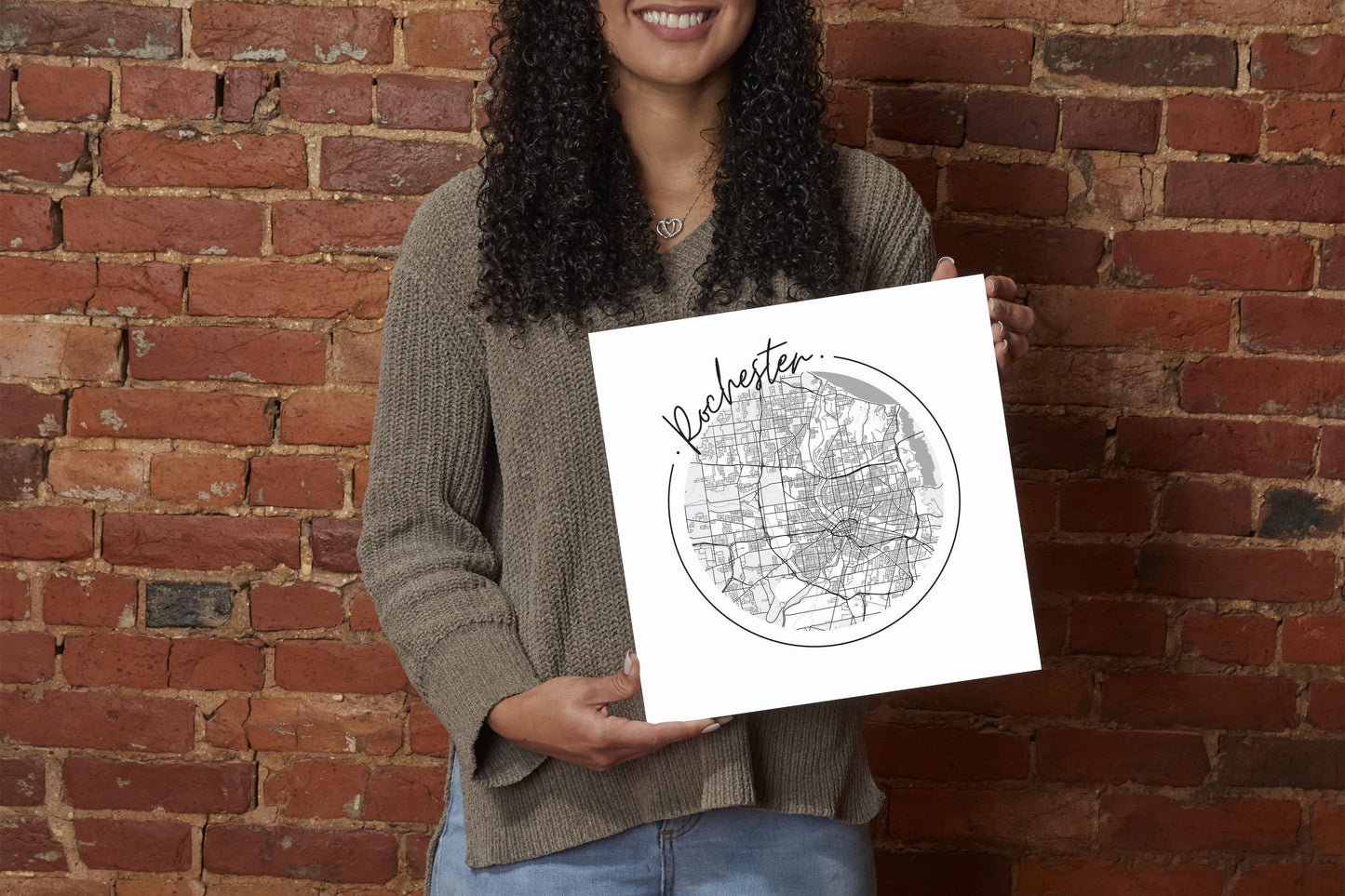 Minimalistic B&W New York Rochester Circle Map | Wood Sign | Eaches | Min 2