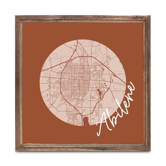 Modern Minimalist Texas Abilene Circle Map | Wood Sign | Eaches | Min 1