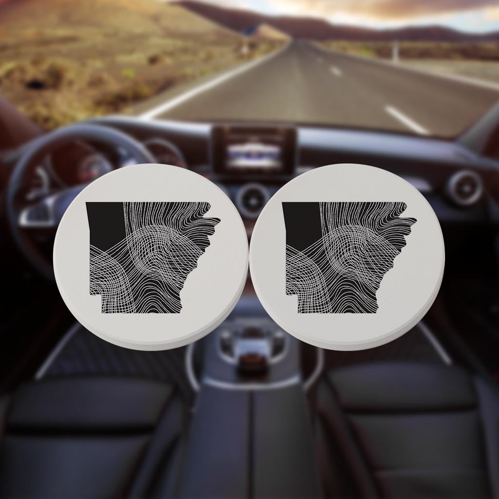 B&W Minimalist Arkansas Fluid Lines | Absorbent Car Coasters | Set of 2 | Min 4