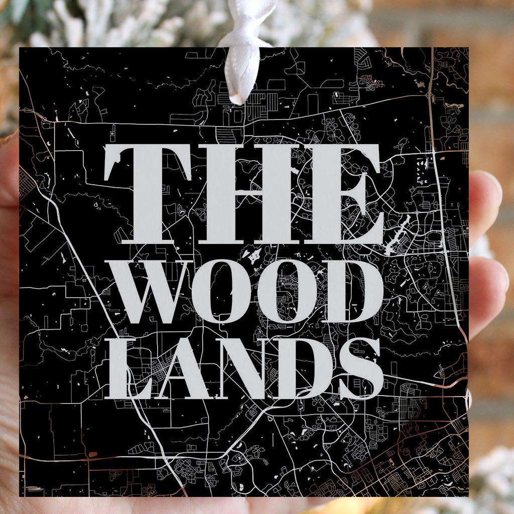 Minimalistic B&W Texas The Woodlands Map | Wood Ornament | Eaches | Min 6