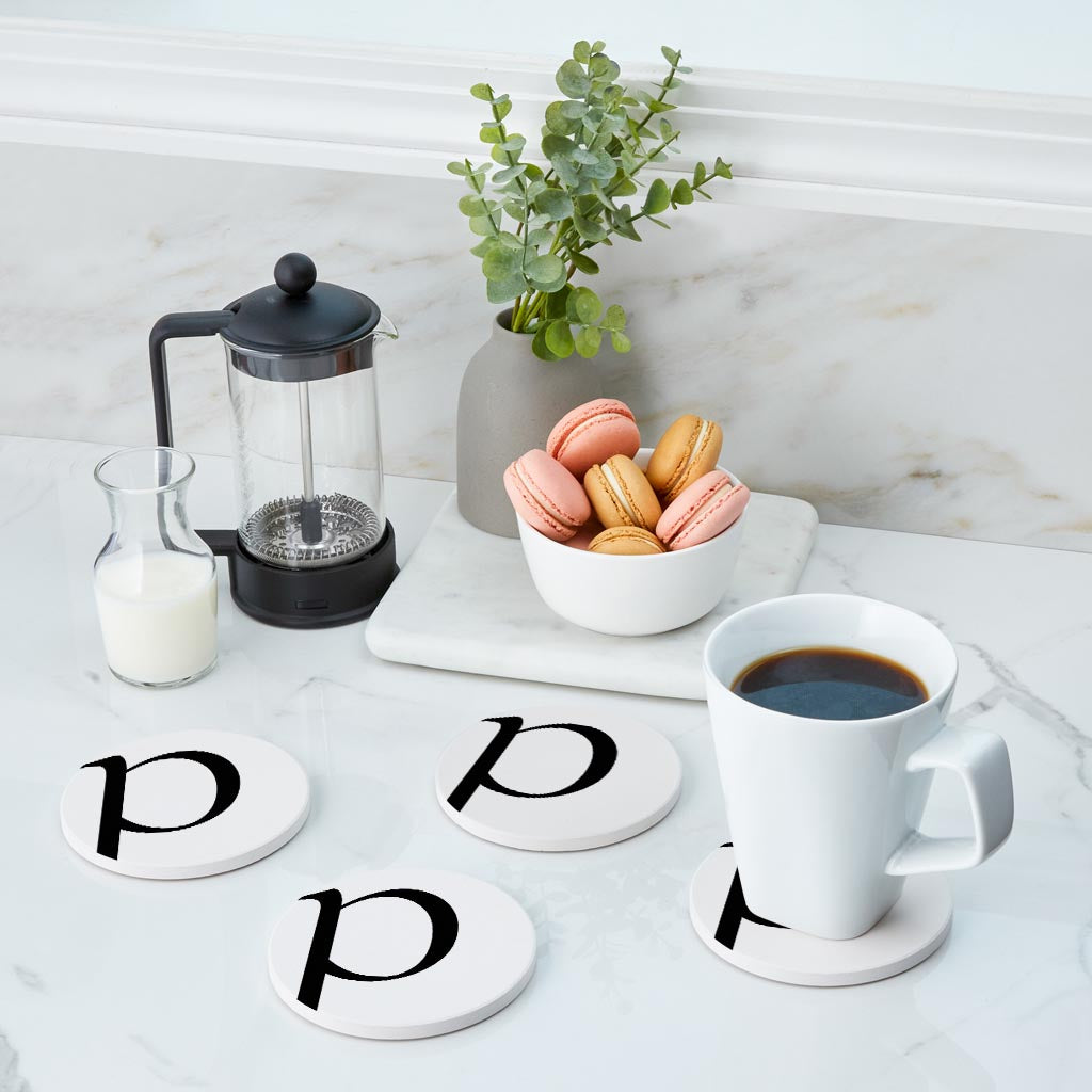 Minimalist Monogram P Circle | Absorbent Coasters | Set of 4 | Min 2