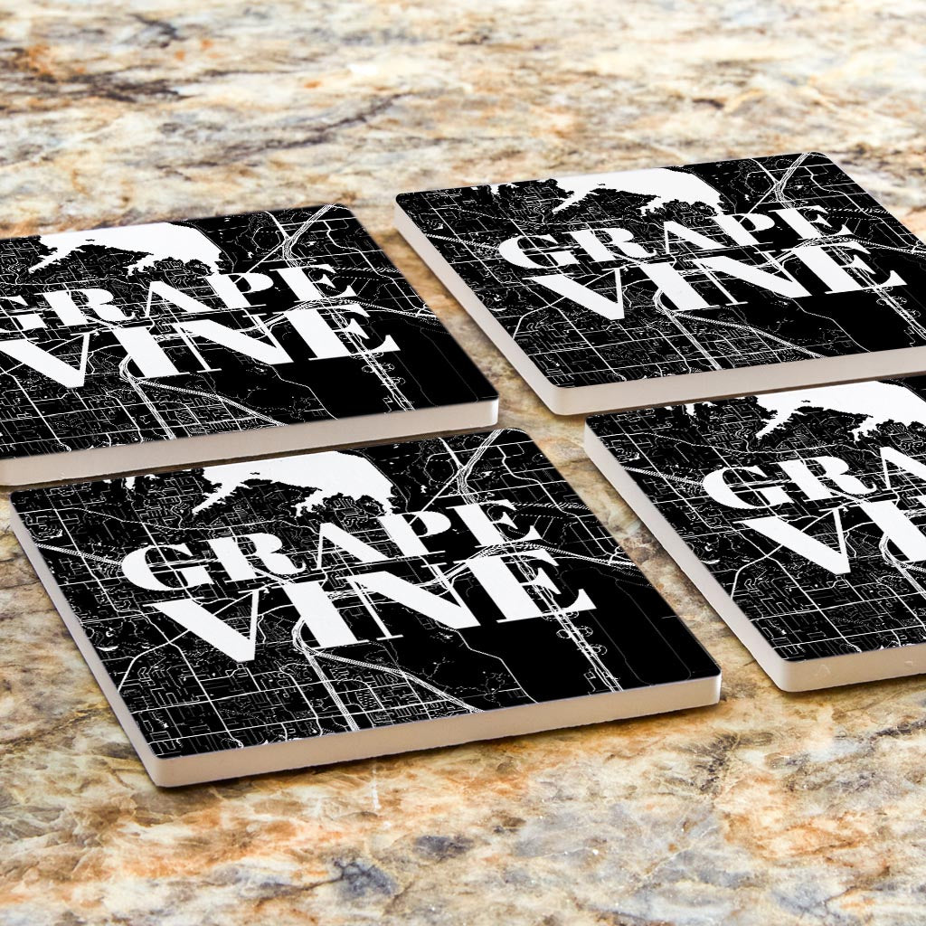 Minimalistic B&W Texas Grapevine Map | Absorbent Coasters | Set of 4 | Min 2