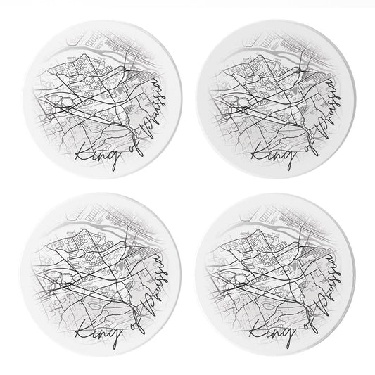 Minimalistic B&W Pennsylvania King Of Prussia Circle Map | Absorbent Coasters | Set of 4 | Min 2