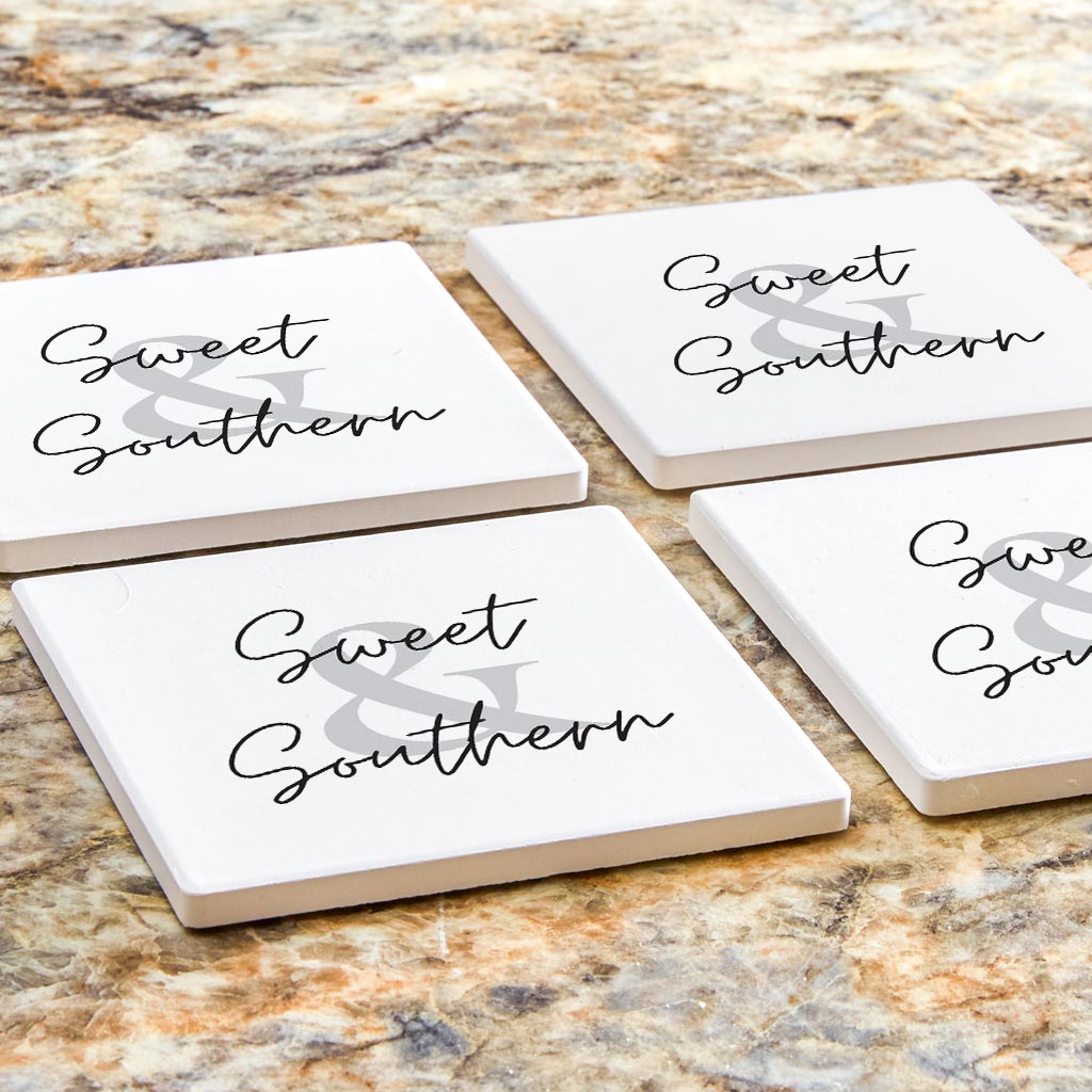 Minimalistic B&W Texas Sweet Southern | Absorbent Coasters | Set of 4 | Min 2