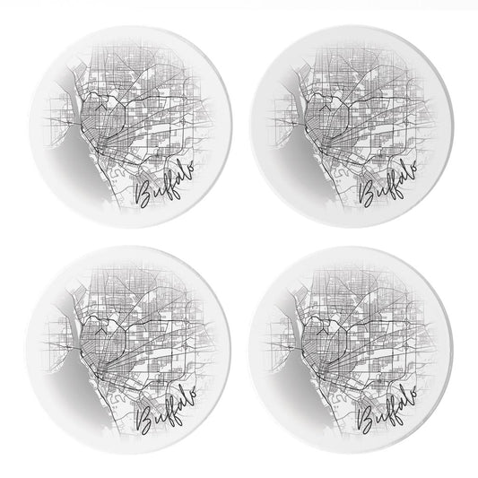 Minimalistic B&W New York Buffalo Faded Circle Map | Absorbent Coasters | Set of 4 | Min 2